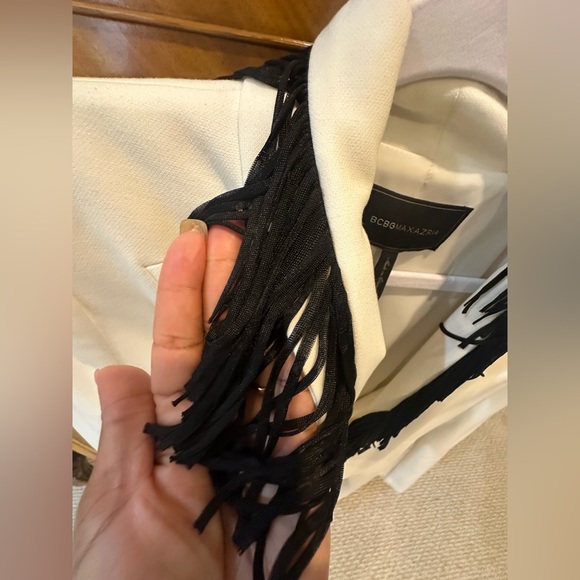 BCBGMaxAzria Cream White Fringe Blazer Dress Great Condition Sz M - Picture 3 of 6